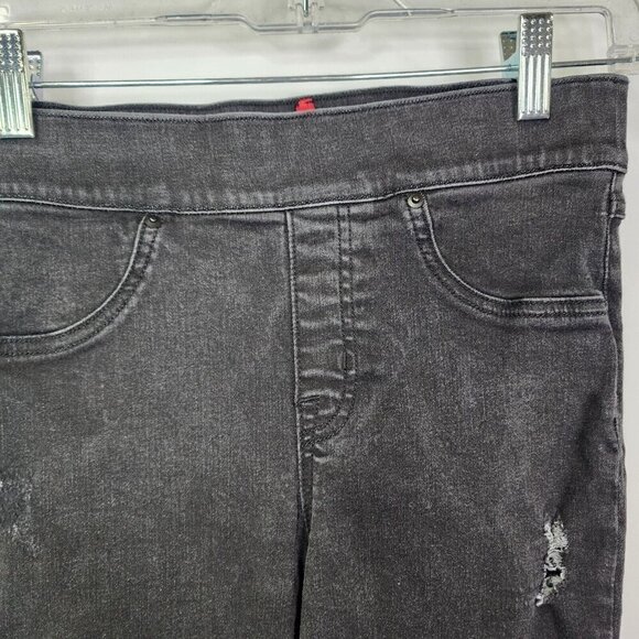 Spanx Distressed Skinny Jeans Women's S High Rise Stretch Black Denim Raw Hem - Picture 6 of 12